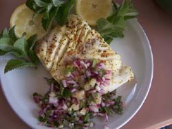 Baked Halibut with Mint Salsa